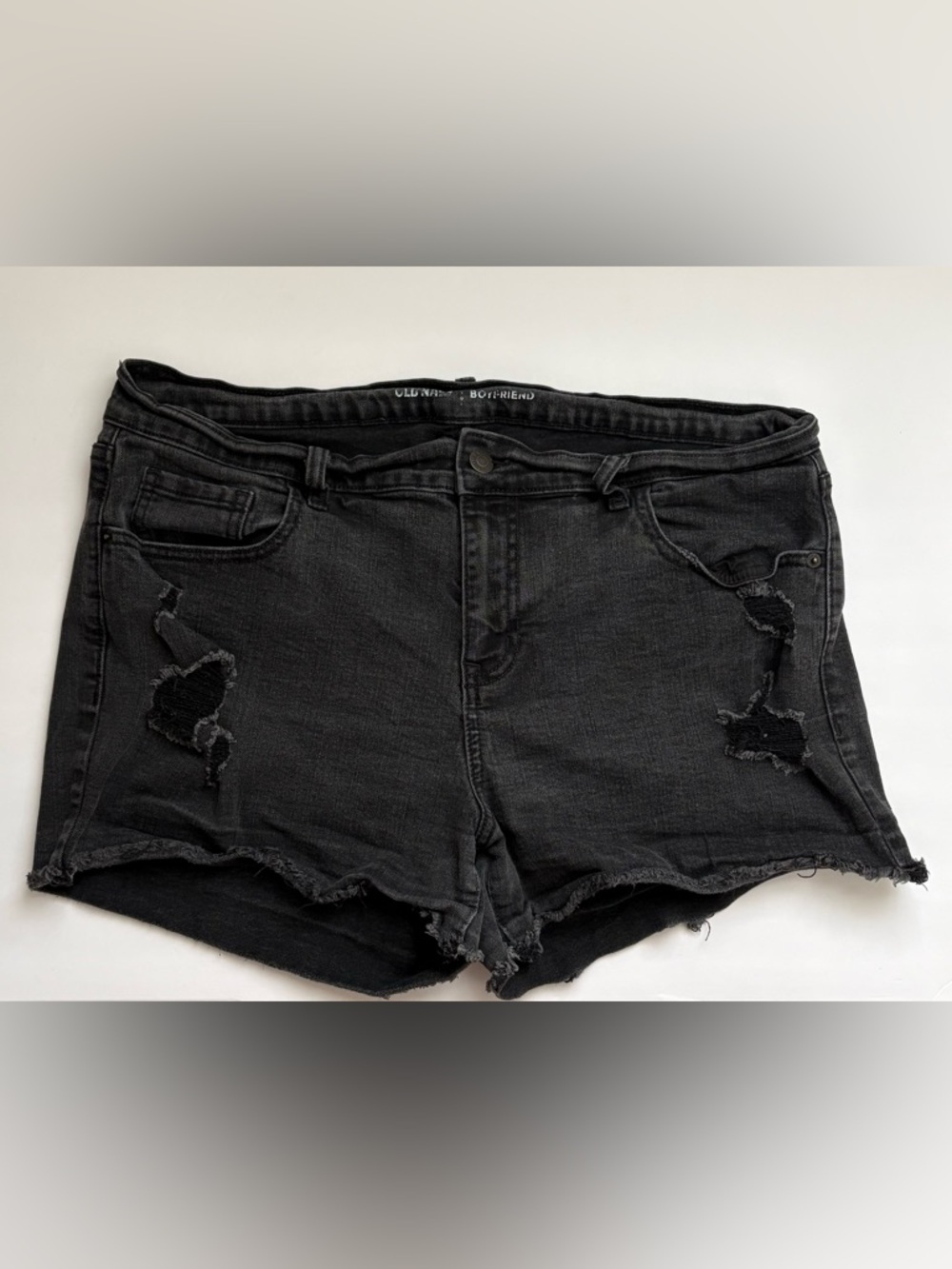 Old Navy Boyfriend Shorts Size 14 Black Distressed Denim Stretch Cut Off Shorts